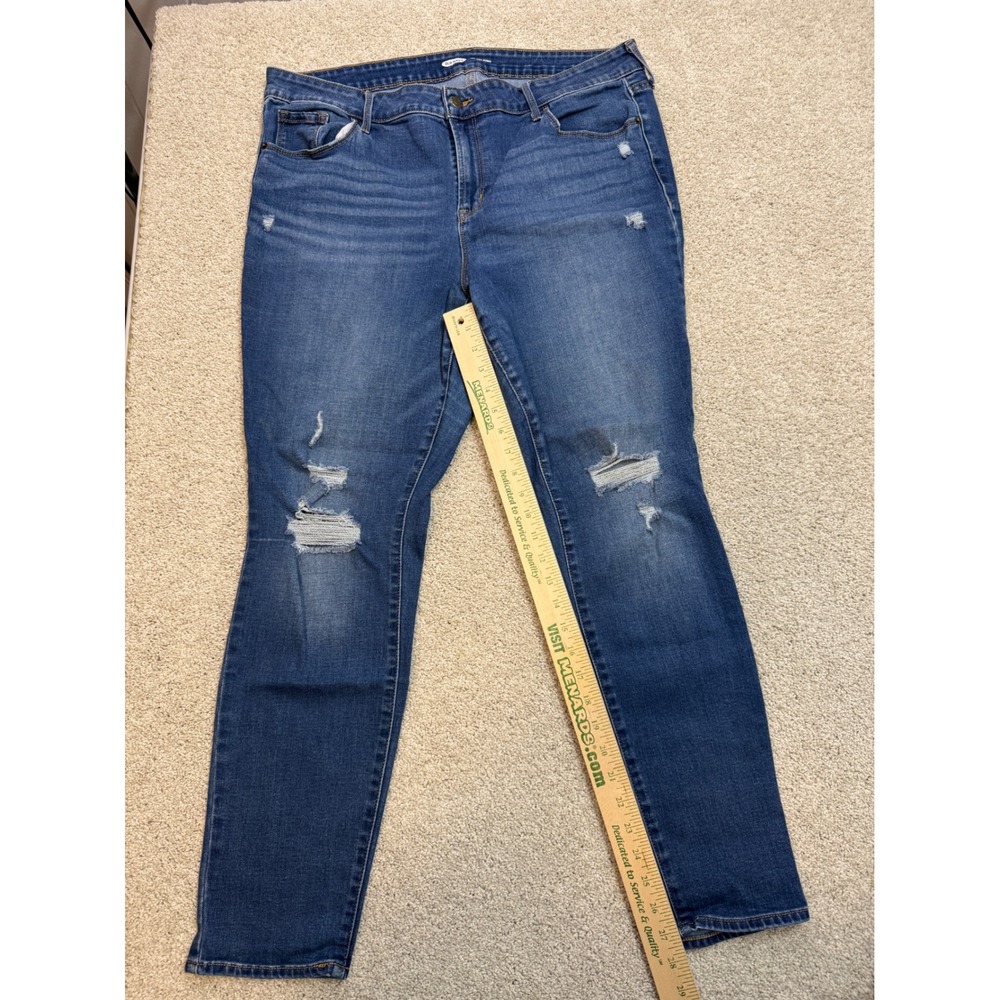 Old Navy Pop Icon Skinny Jeans Women 20 Medium Wash Distressed Ripped Blue Denim